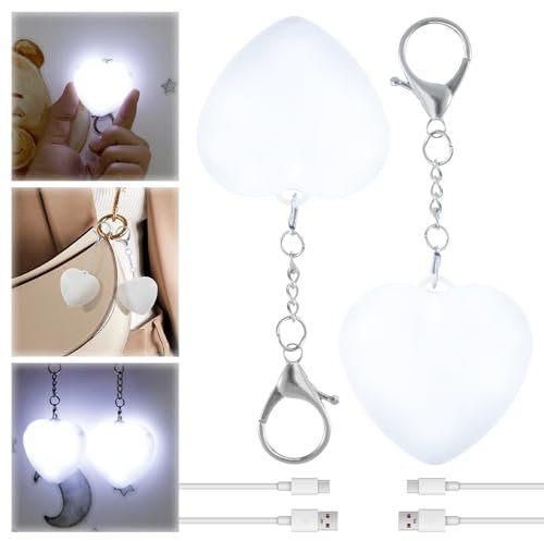 Fyeme 2 Stück Handtaschenlicht mit Sensor Taschenlicht für Handtasche USB 2 Modus Smart Touch Tragbar LED Handtaschenlicht Geschenk für Familie Freunde Freundin Mutter (Herzform)