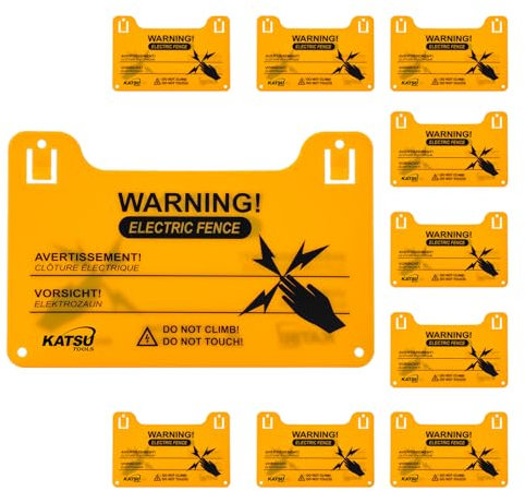 KATSU Tools 10er-Set Warnschilder für Elektrozaun – Kunststoff, 200×128×2 mm