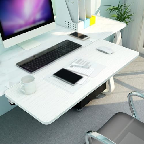 XBXUKRHRPV Ergonomic Desk Extension Foldable Desk Extender，Wooden Keyboard Tray 55 65 75 cm，Office Keyboard Drawer，Punch-Free Clamp - for Forearm Support/Armrest/Computer Elbow Armrest(Weiß,55x25cm)