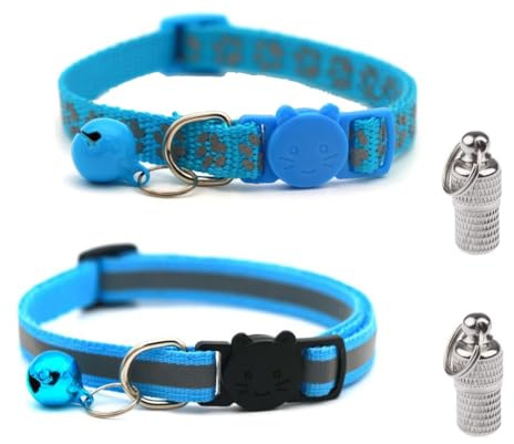 LATRAT Lot de 2 colliers pour chat anti-étranglement réglables avec 2 étiquettes d'adresse pour chaton ou chiot - Bleu ciel
