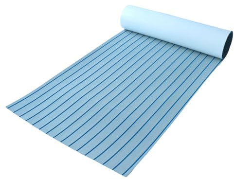 autozen Eva Foam Boat, 240 * 60cm Self-Adhesive Boat Flooring Non-Slip Marine Carpet for Ship Decks, Yachts, Motorboats, Surfboards, Swimming Pools,Light Grey with blue seam lines