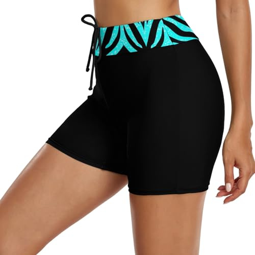 Luadnysin Short de Bain Femme Taille Haute, Short de Natation Sportif avec Taille Élastique et Cordon de Serrage, Confortable et Résistant à l'eau