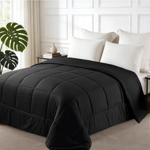 Exclusivo Mezcla Bettdecke ohne Bezug in 155x220 cm Steppdecke Sommerdecke | 220 GSM, Leicht, Weich, Atmungsaktiv, Schlafdecke für Sommer, Ganzjahresdecke, Maschinenwaschbar, Schwarz