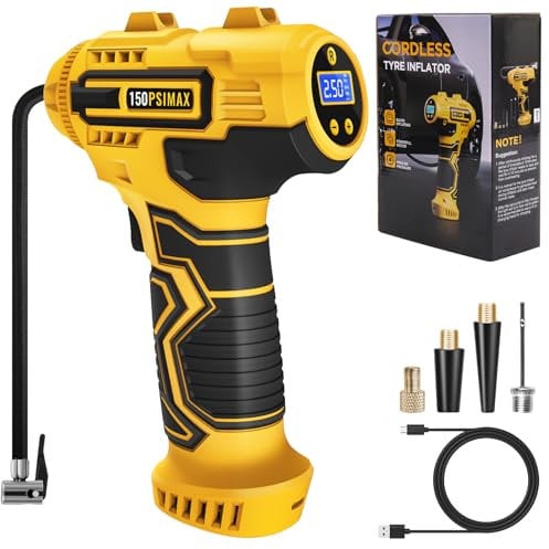 Car Tyre Inflator Air Compressor, Portable Cordless Tyre Pump, 150psi Handheld Car Tyre Pump With LED Light, USB Rechargeable Battery, 3 Nozzles, Electric Air Pump for Car, Motorcycle, Bike, Ball