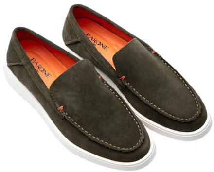 BARONE Mocassino Uomo Estivo - Scarpa Estiva in Vera Pelle - Scarpa Made in Italy (Verde, Sistema Taglie Calzature EU, Adulto, Uomo, Numero, Media, 42)