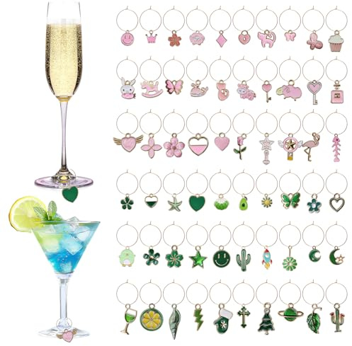 GETRICH 60 Pieces Wine Glass Charms, 30mm Wine Glass Charm Rings Round Alloy Earring Beading Hoops Wine Glass Markers Wine Charms for Glasses Party Hoop Earrings Making DIY Craft