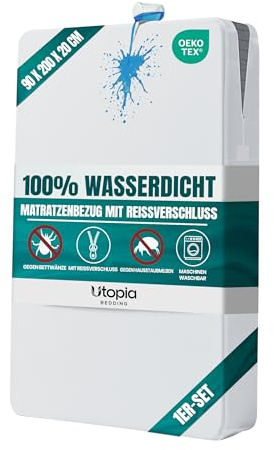 Wasserdichter Matratzenbezug 90x200x20 cm, Matratzenschoner Anti-acariens | Matratzenbezug mit Reißverschluss, Schutz vor Staubmilben und Bettwanzen, Oeko-Tex-zertifiziert, Utopia Bedding