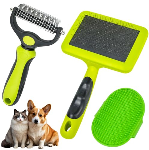 UHETLET 3 Stück Haustier Hundebürste Unterwolle Unterfellbürste Gegen Verfilzungen Katzenbürste Hundekamm Katzenkamm Doppelseitige Kurzhaar-Striegel Hunde katzen bürste für Mittel bis Langhaar-Tiere