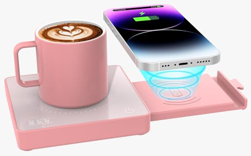 Besbule Coffee Mug Warmer with 15W Wireless Charger & 3A USB Charging Port, 3 Temp Settings & 8H Auto Shut Off, Candle Warmer Plate for Heating Coffee, Milk, Tea & Candles (Pink)