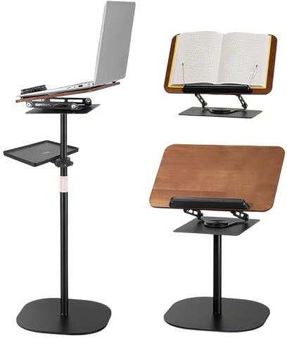 2 in 1 Verstellbarer Buchständer mit Seitenclips, Höhenverstellbar und winkelverstellbarer laptoptisch mit Mausablage, Leseständer, Rezeptbuchständer, Notenblätter Tisch, Bibelprojektor