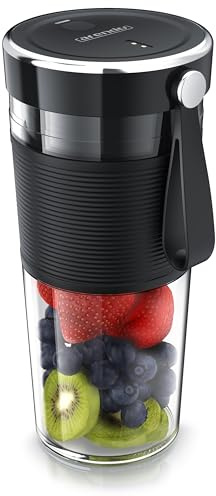 Arendo Smoothie Maker to go mit Akku, tragbarer Mini Mixer 350 ml, 100 W | Kabellos, per USB aufladbar, elektrischer Protein Shaker für Shakes und Eiskaffee, 22.000 U/min, Becher spülmaschinengeeignet