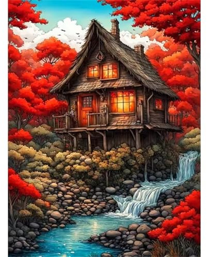 Puzzle 100 Teile Erwachsene Rotes Holzhaus,Klassische Jigsaw Puzzles 40x28 cm,Geschicklichkeitsspiel für die Ganze Familie, Puzzle Farbenfrohes Legespiel Home Dekoration