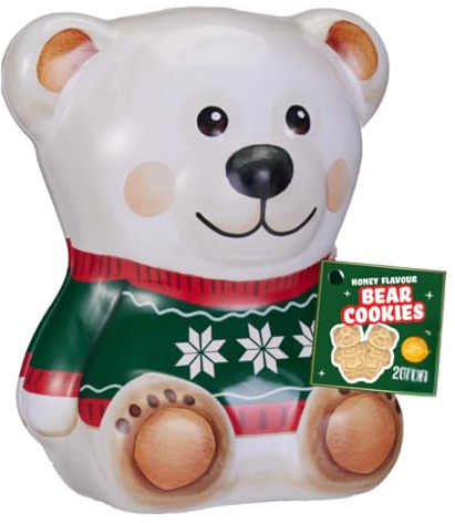 Bear Butter Cookies in Reusable Gift Tin – Honey Flavour Biscuits, Cute Biscuit Tin Gift, Sweet Treats for Hampers, Stockings & Food Gifts
