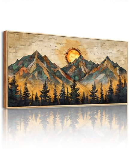 SERIMINO Aesthetic Wandbild mit Rahmen Berge Landschaft Bilder 73x146 cm | Bergsonnen Wanddeko, Hd Druck, Stabiler Holzrahmen, Einfache Montage, Vielseitig Einsetzbar, Exquisite Handwerkskunst