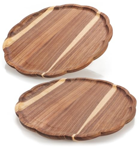 com-four® 2X Tablett-Set aus Akazienholz - Deko-Bretter im Blumen Design - Serviertabletts für Tischdekoration - dekorative Holzablagen - Servierplatten für Snacks, Käse, Wurst (2 Stück - Blume)