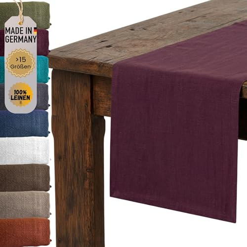 chambry Premium Tischläufer 100% Leinen Stonewashed - Handarbeit Made in Germany - natürliche und hochwertige Tischdekoration aus Naturmaterial - Bordeaux 40cm x 200cm