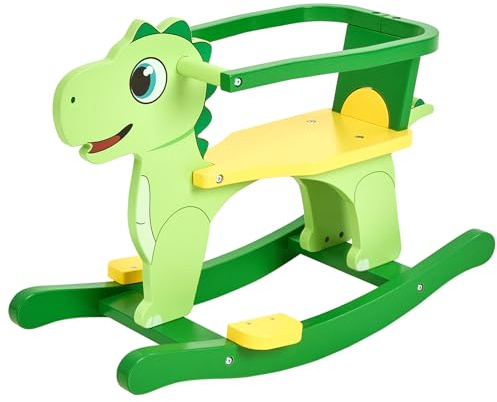 FUNLIO Holz-Dinosaurier-Schaukelpferd für Kinder 0,5–3 Jahre, süßes Kleinkind-Schaukelpferd mit abnehmbarem Gitter und Rückenlehne, leicht aufzubauen, CPC-Zertifiziert – Grün