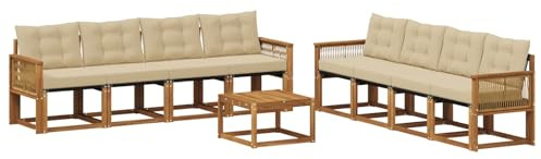 vidaXL Outdoor-Sofagarnitur mit Kissen 9 pcs Natur und Beige, Moderne Garten-Couch, tolles Set für Bequeme Lounge, langlebige Möbel, stylische Terrasse
