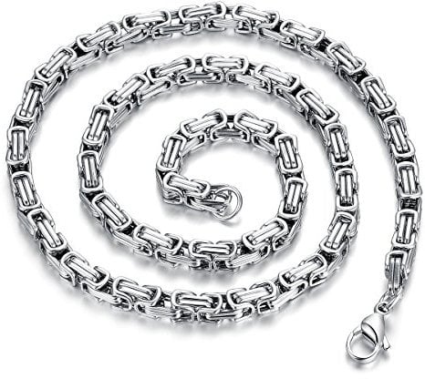 JewelryWe Königskette Halskette Herren Kette: Silber Edelstahl Byzantinische Kette Biker Link Halskette Ohne Anhänger Breite 5mm Länge 55cm Punk Rock Schmuck Geschenk für Männer
