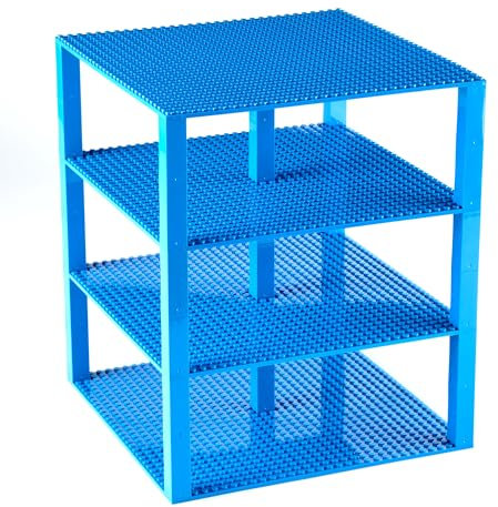 Stapelbare Premium-Bauplatten - inkl. neuen verbesserten Bausteinen mit 2 x 2 Noppen - kompatibel mit allen großen Marken - geeignet für Turm-Konstruktionen - Set aus 4 Platten - 25,4 x 25,4 cm - Blau