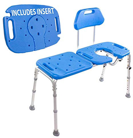 BadewannenTransferbank mit Ausschnitt Duschsitz, Deluxe AllAccess Stuhl für Badewanne und Dusche Transfers, Erhöhter WCSitz für Senioren und ältere Menschen, Höhenverstellbar, inklusive Einsatz,