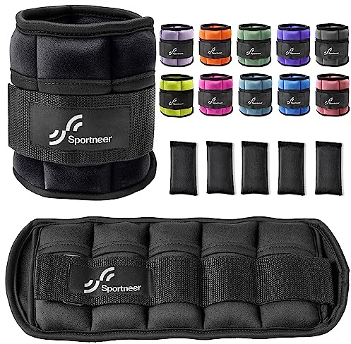 Sportneer Adjustable Ankle Weights Set - 1 Pair (2-10 lbs) Removable Sandbags for Women & Men, Comfortable Neoprene Leg Weights for Walking, Running, Pilates, Yoga, Home Workout & Physical Therapy