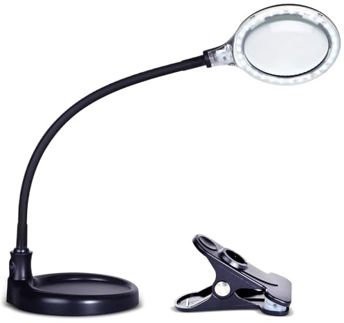 Brightech LightView Pro Flex 2 in 1: 2.25x Magnifier with Bright LED Light - Magnifying Glass Lamp with Base Stand & Clamp - for Reading, Painting, Sewing & Needle Crafts, Puzzle & Hobby Fans