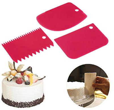 Juego de 3 espátulas de plástico para pasteles, masa, fondant, crema, borde de pastel, peine decorativo lateral y cortadores de glaseado Koksi