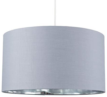 MiniSun | Extra Large Modern Grey and Chrome Drum Light Shade | Pendant Lights, Home Décor & Improvement Essential | 450cm Shade Width