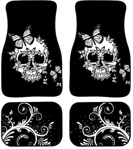 Coloranimal Auto-Fußmatte mit Totenkopf-Motiv, für Vorder- und Rückseite, rutschfest, wetterfest, für vorne und hinten, 4 Stück