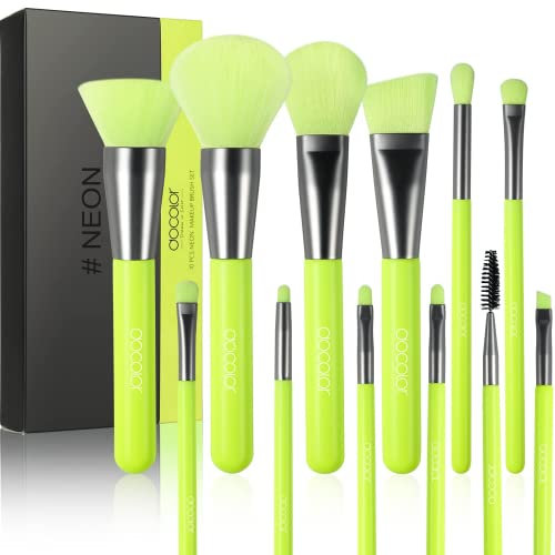 Docolor Neongrünes Pinselset Makeup 10 Stück Make Up Pinsel Set Professionell Schminkpinsel Set Puderpinsel Lidschatten Blush Premium Synthetikhaar Holzgriff