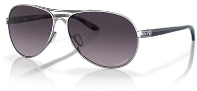 Oakley Women's Oo4079 Feedback Sunglasses, Polished Chrome/Prizm Grey Gradient, 59 mm