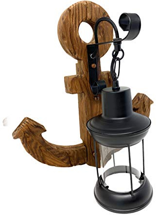 Vetrineinrete® Applique a parete vintage in legno con base ad ancora lanterna country lampada idustriale attacco e27