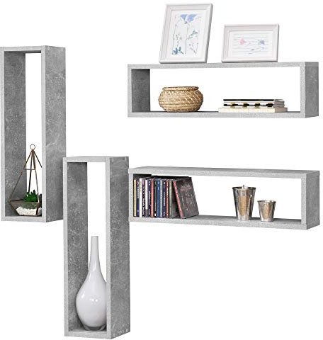 [en.casa] 4er Set Schweberegal Fagernes 59x15x17cm Wandregal 4-teilig Hängeregal Ablage Wandboard Betonoptik Grau