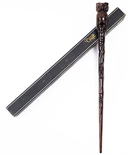 Handicraftviet Baguette Magique en Bois sculpté à la Main en Forme de Chouette de 38,1 cm pour Cosplay, Cadeau Magique pour Enfants et Adultes pour Halloween, Noël et fête d'anniversaire
