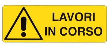 NEW CARTELLO SEGNALETICO UNI - lavori in corso - Adesivo Extra Resistente, Pannello in Forex, Pannello In Alluminio (ADESIVO 30X12 CM)