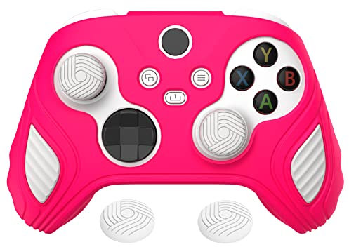 PlayVital Cover Custodia per Xbox Series X S Controller,Joystick Silicone Skin Gomma Protettiva Antiscivolo&Gommini Copri Analogici,Scorpione Edizione,Rosa Vivo&Bianco