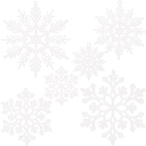 Sea Team Weihnachtsbaumschmuck aus Kunststoff, glitzernd, Schneeflocken, 2, 3, 4 Zoll, 36 Stück, weiß