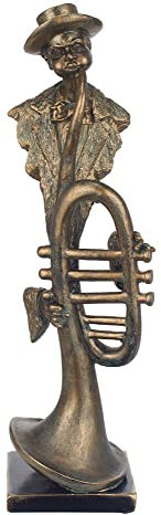 Jazz Musiker: stilisierter Trompettist, bronzefarbener Antik-Effekt, Harz, 42 cm