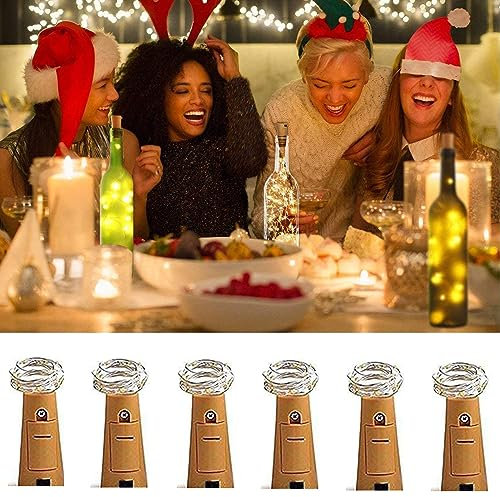 HUAXIYAN Wine Bottle Lights with Cork 20 LED Copper Wire String Lights, Pack of 2 Battery Operated Starry String Led Lights for Bottles DIY Christmas Wedding Party Decoration (Warm White) (6)