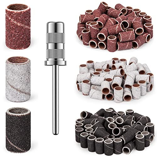 ENGERWALL Juego de 210 Bandas de Lijado, Grano fino Grueso, 80#120#180#, con una Broca de Mandril de 3/32 Pulgadas, para Brocas de Uñas Acrílicas, Herramientas de Manicura y Pedicura