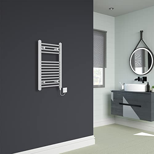 Warmehaus 700x400mm Electric Straight Heated Towel Rail Chrome | Pre-Filled, Stylish Ladder Towel Radiator, Wall Mounted, Mild Steel, Durable Finish