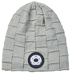 Rehomy Beanie Mütze mit LED-Licht UBS Wiederaufladbare Winter Strickmütze mit Taschenlampe für Radfahren Joggen, grau, weiß, One size
