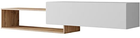 Mirjan24 TV Lowboard Inlasa, Grifflose Öffnen, eine Klappe/Tür mit Gasdruckfedern, TV Board Sideboard, Unterschrank, Fernsehschrank, TV Tisch, Fernsehtisch (Wotan/Weiß)