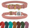 BRONZEDOG Hundehalsband aus gerolltem Leder mit QR-ID-Tag, verstellbar, weiche runde Halsbänder für kleine, mittelgroße und große Hunde, Welpen, Katzen (Rosa, 40-48 cm)