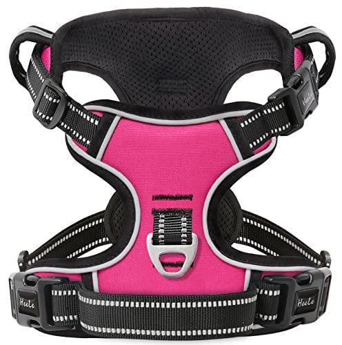 HEELE Hundegeschirr ohne Zug, Brustgeschirr für große Hund, einstellbares reflektierendes Hunde Geschirr, atmungsaktive Hundegeschirre mit gepolstertem Griff, No-Pull Dog Harness, Fuchsie, L