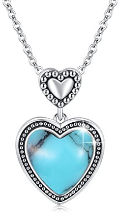JFASHOP Türkis Kette 925 Sterling Silber herz kette Damen Türkis Anhänger Halskette Türkis Ohrringe Schmuck Geschenke für Frauen Kinder Mama Frau Freundin Tochter (#8)