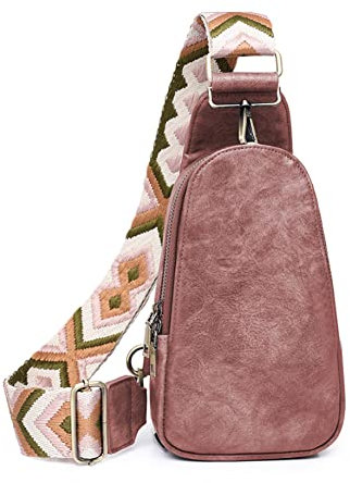 Eshow Brusttasche Sling Bag für Damen Umhängetasche Crossbody Bag Schultertasche aus PU Leder Rucksack für Outdoorsport Radfahren Reisen