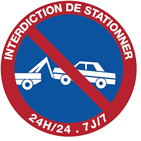 Ambiance Sticker autocollant ISO7010, interdit de stationner, 60 cm | Signalétique interdiction/interdit normée NF ISO7010, adhésif prédécoupé résistant à l'eau, pose sans bulles, Format rond