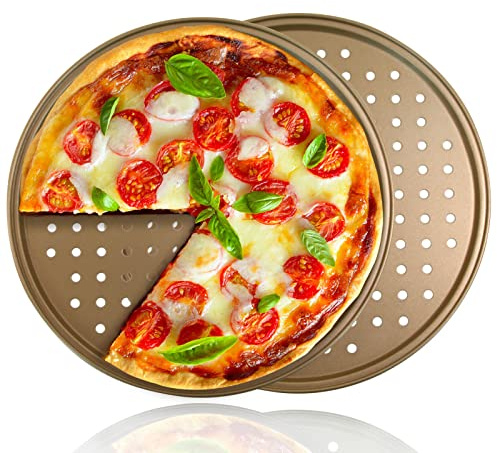 12.6 Inch Pizza Pan Set of 2, Non-Stick Carbon Steel Pizza Crisper Tray